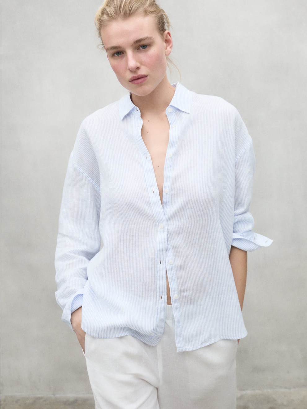 Ecoalf Daria Striped 100% Linen Button Up Shirt Soft Coastal Resort Old Money